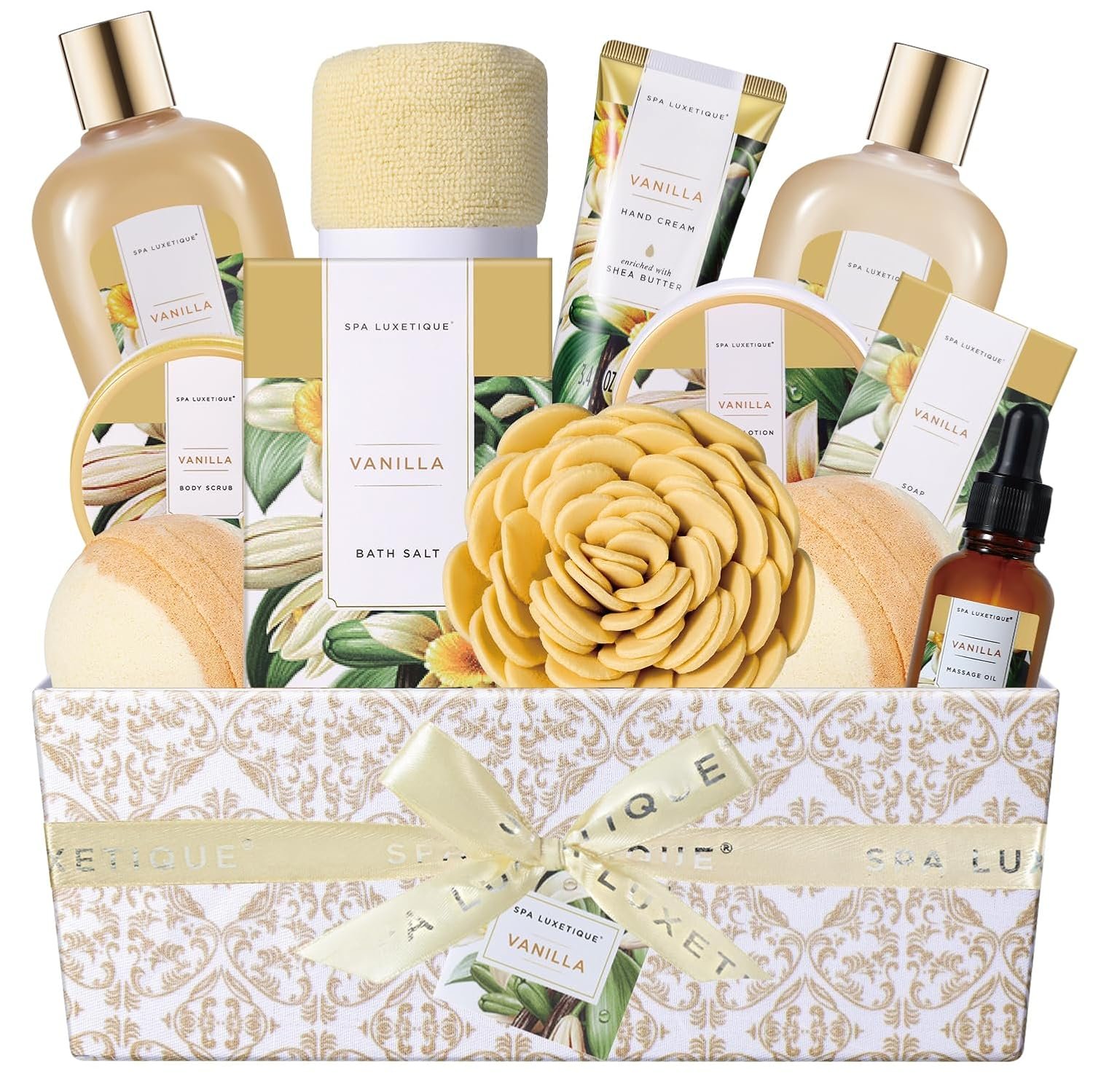 Spa Gift Baskets for Women, Luxetique Spa Kit for Women, 12pcs Vanilla Bath and Body Sets, Birthday Gifts, Self Care Gifts for Mom, Wife, Girlfriends