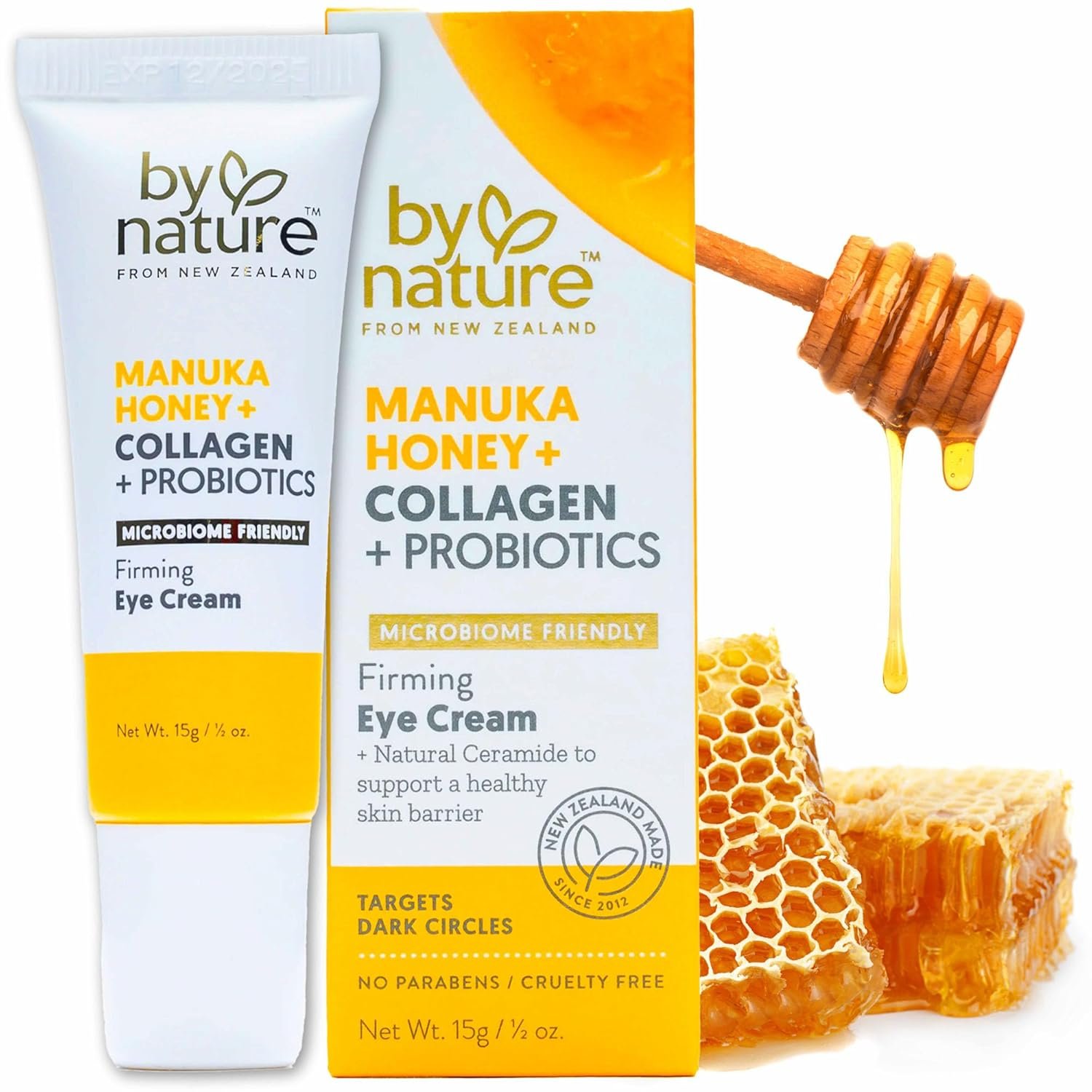 By Nature Eye Cream – Manuka Honey, Collagen, and Probiotics – Hydrating Under Eye Cream for Dark Circles – Skincare from New Zealand – .5oz