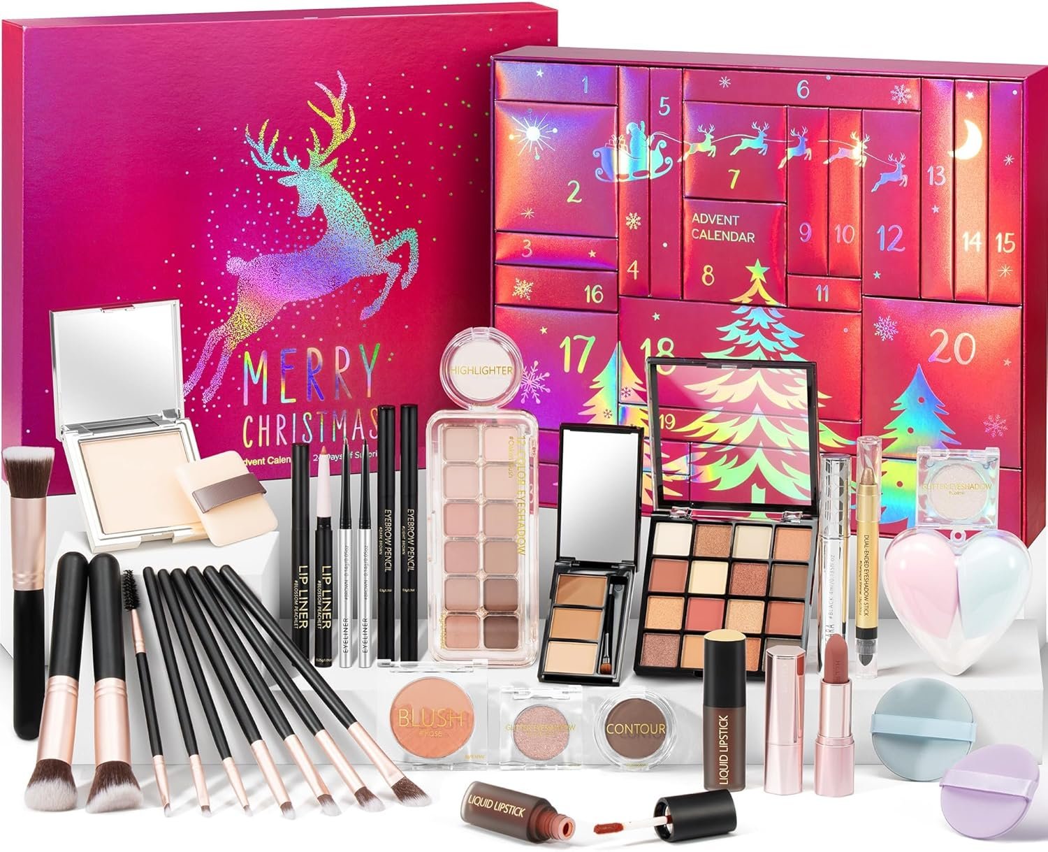 Qinline Makeup Beauty Advent Calendar 2025, 24 Days Christmas Countdown Calendar for Adults Women & Teen Girls – Cosmetic Advent Full Face Make Up Calendar Kit Xmas Gift Set for Wife Mom Friend Girlfriends