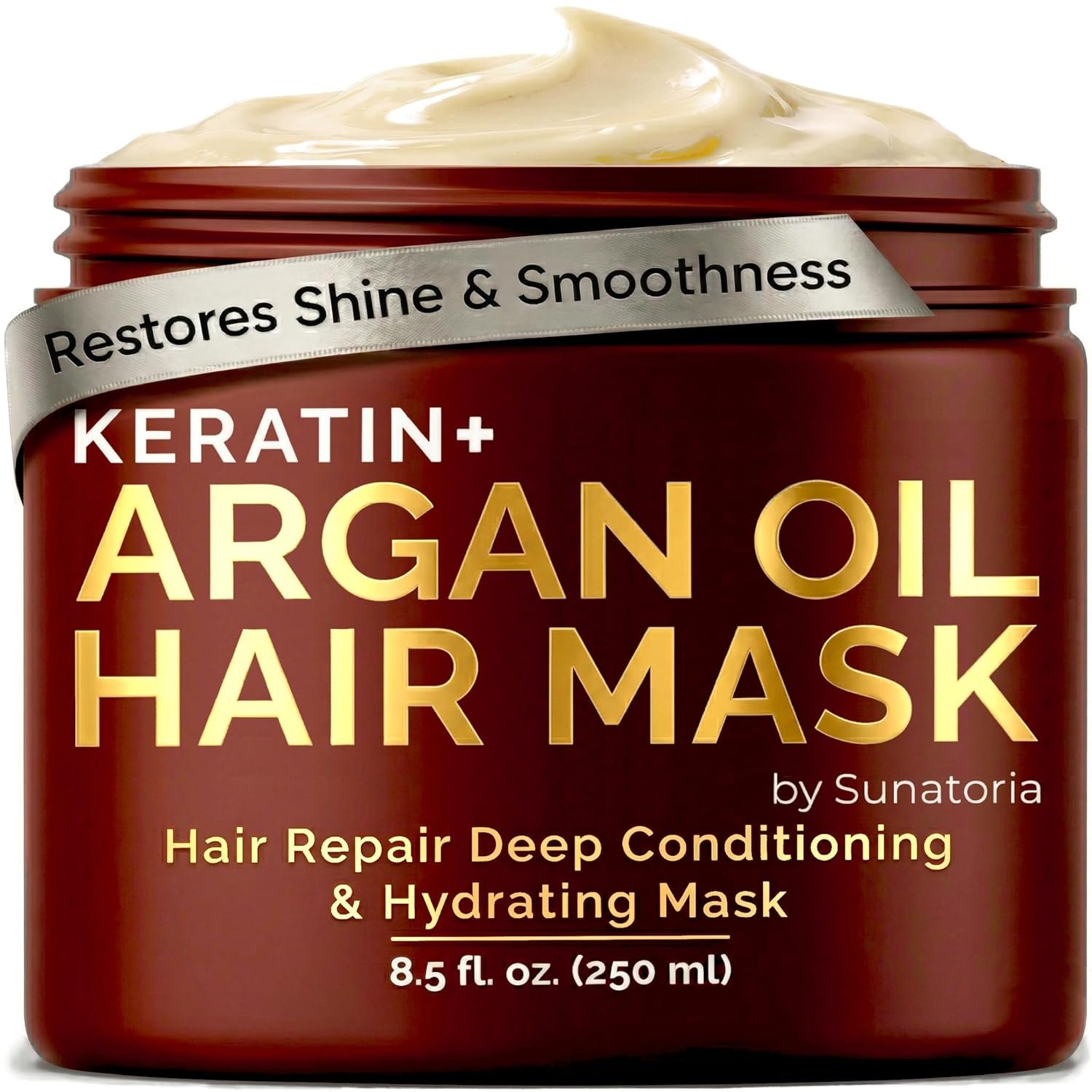 SUNATORIA Argan Oil Hair Mask with Keratin for Dry, Dull, Frizzy Hair – Deep Conditioning Mask for Softness, Smoothness & Shine, 8.5 Fl Oz