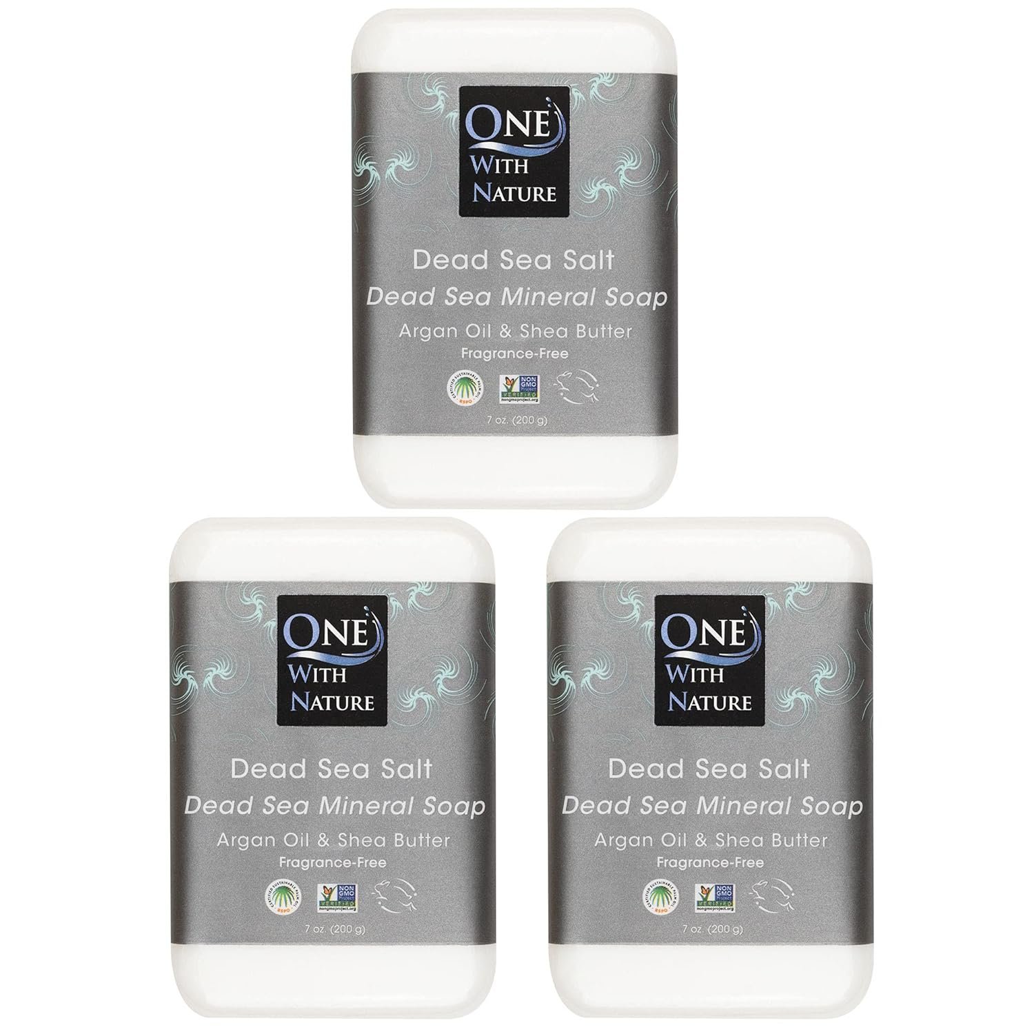 DEAD SEA Salt SOAP 3 PK – Shea Butter, Argan Oil, Magnesium, Sulfur, Minerals. All Skin Types, Problem Skin. Acne Treatment, Eczema, Psoriasis, Therapeutic, Natural, Fragrance Free, 7 oz Bars