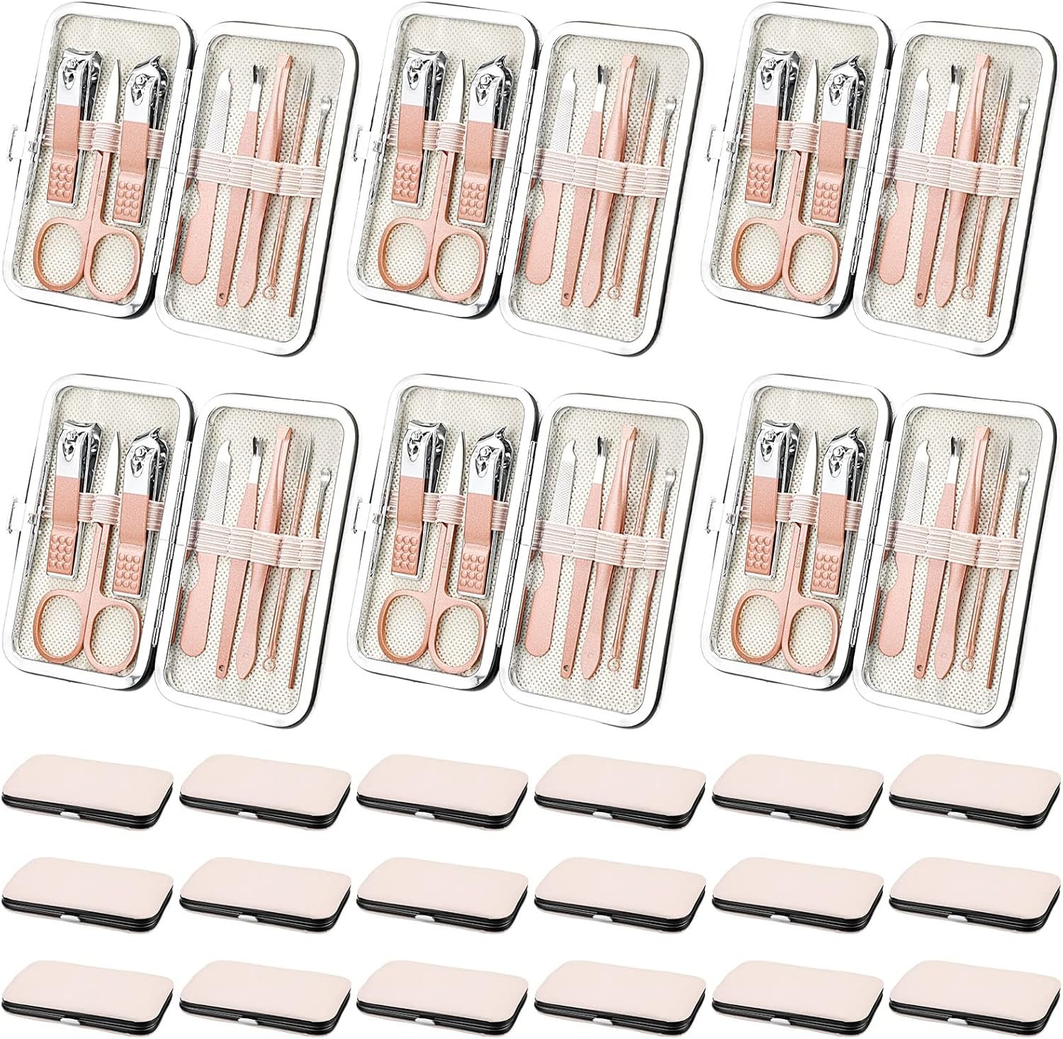 Lasnten 24 Set Valentine Manicure Set Bulk Nail Clippers Grooming Nail Kit Stainless Steel Professional Pedicure Tools Kit with Travel Case for Men Women Valentine’s Day Gift(8 in 1,Pink, Rose Gold)
