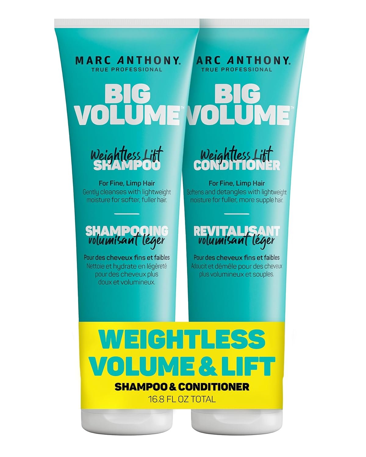 Marc Anthony Big Volume Hair Shampoo & Conditioner Set for Fine, Thin Hair – Lightweight Volumizing Shampoo & Conditioner for Gentle Cleansing – Frizz-Free & Sulfate-Free Hair Care Product