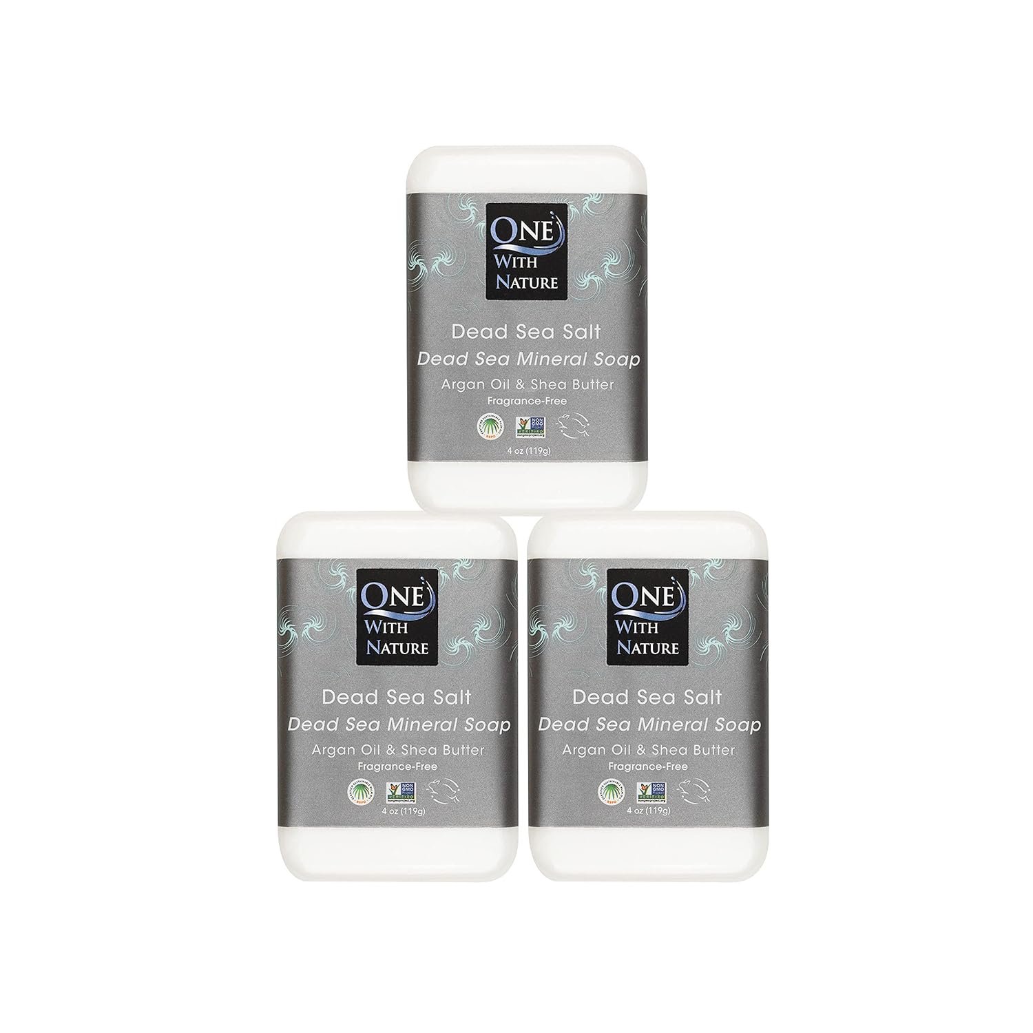One With Nature Dead Sea Salt Soap 4oz 3-Pack – Purifying Soap Bar with Dead Sea Minerals for Face & Body, for Men & Women. Unscented.