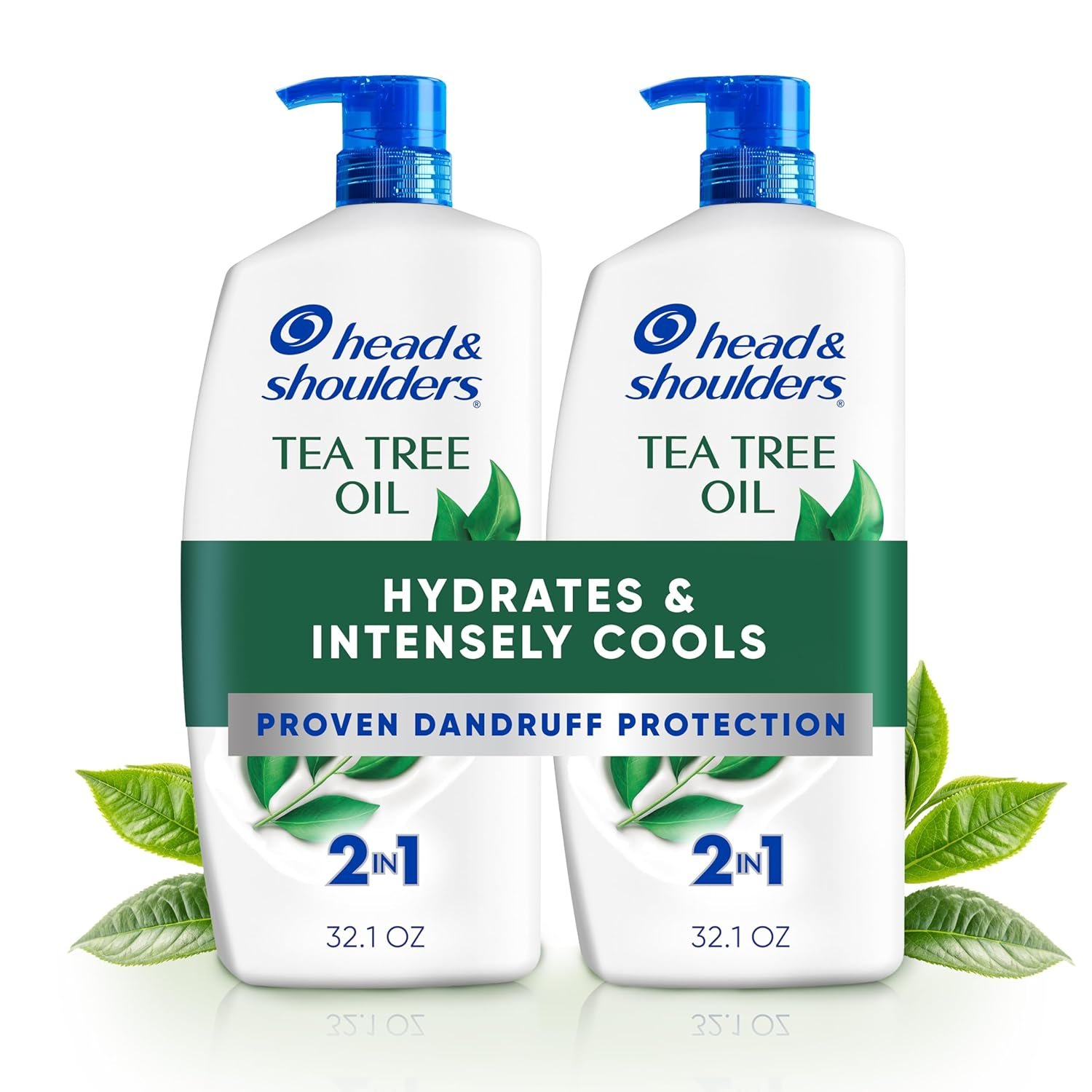 Head & Shoulders Anti-Dandruff Shampoo and Conditioner with 1% Pyrithione Zinc, Tea Tree Oil 2-in-1 Twin Pack, Tea Tree Shampoo with Cooling, Refreshed Scalp, 32.1 fl oz Each