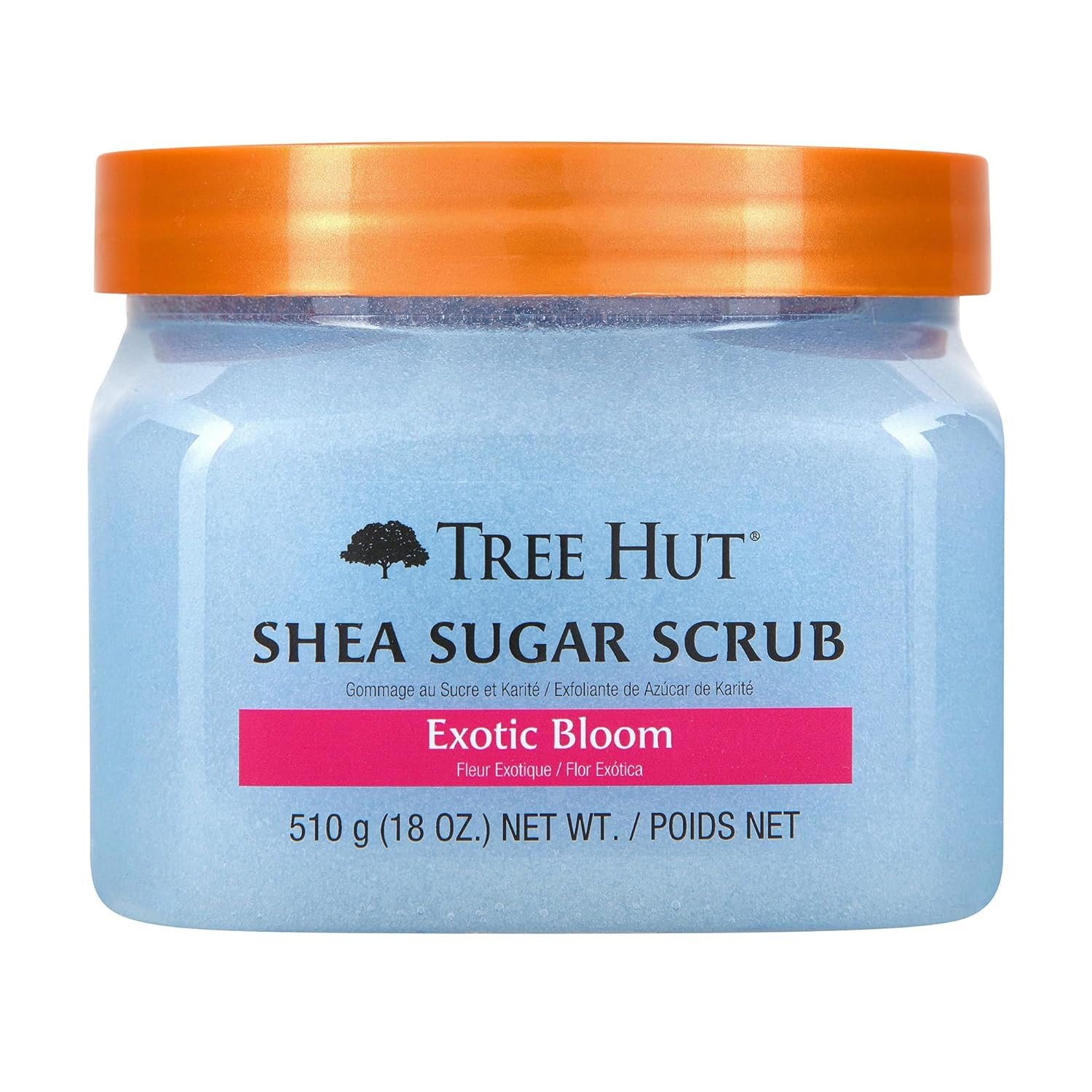 Tree Hut Exotic Bloom Shea Sugar Scrub, Exfoliating, Hydrating & Moisturizing Body Scrub with Shea Butter & Nourishing Essential Oils, Smooth & Soften Skin, 18 oz