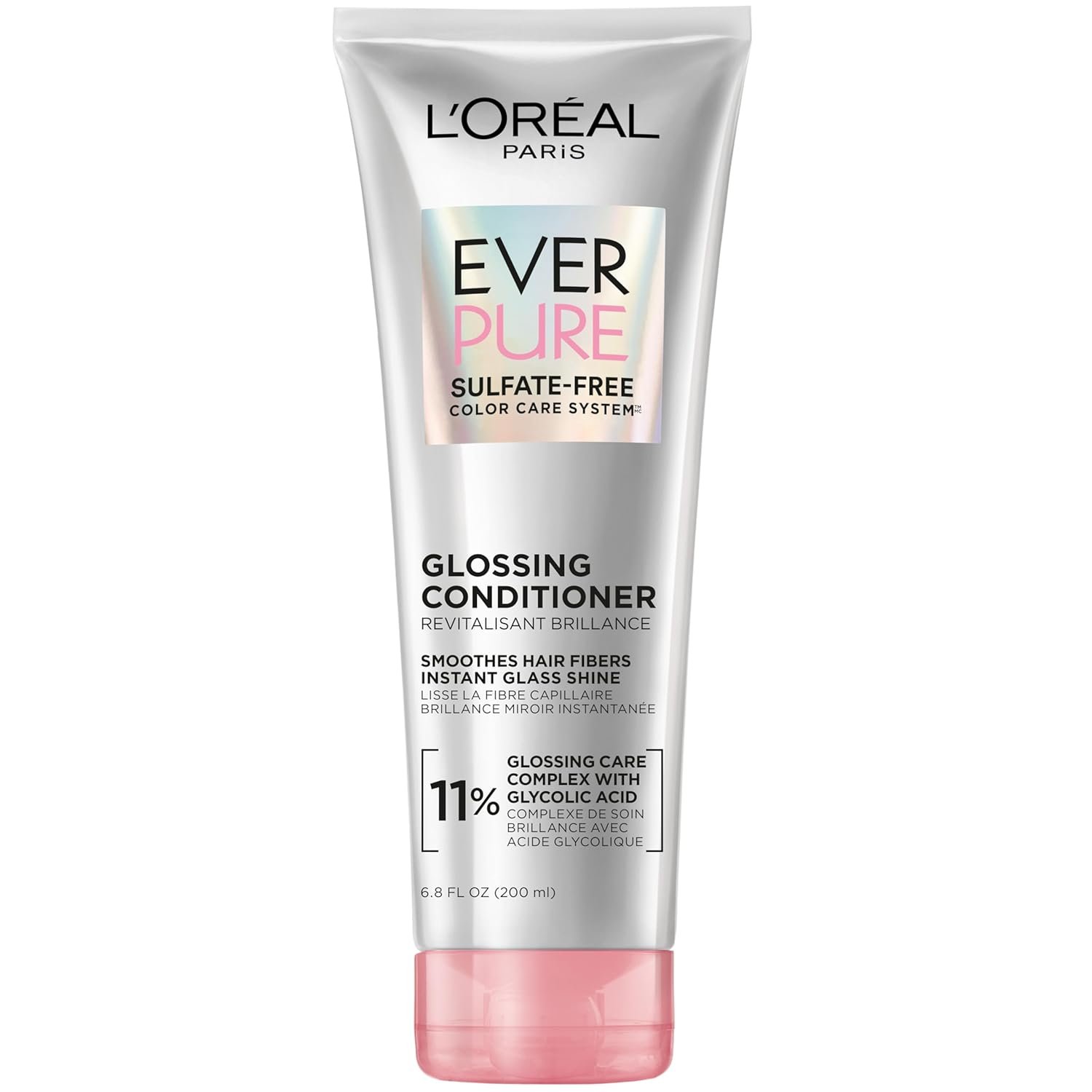 L’Oreal Paris Sulfate Free Glossing Conditioner with Glycolic Acid, Provides Intense Glass Hair Shine, Smoothness & Soft Feel, Suitable for Dull, Dry, and Color-Treated Hair, EverPure, 6.8 Fl Oz