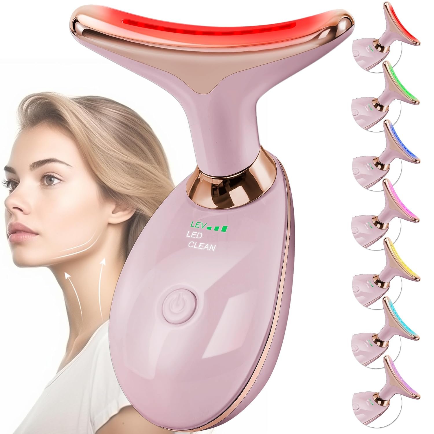 Facial Massager Red-Light-Therapy-for-Face and Neck, Face 𝖲 culpting Wand with 7 Color – Birthday, Christmas, Mothers Day, Valentines Day Gifts for Her Women Mom Best Friend Wife Teacher (Rose Gold)