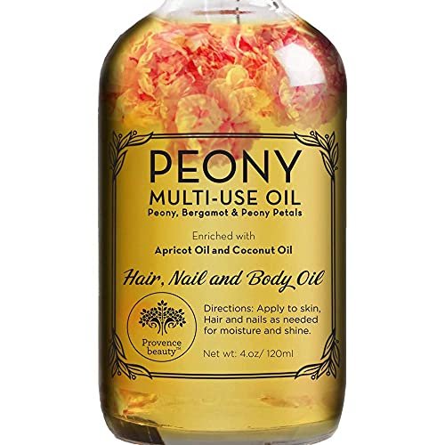 BEAUTE DE PROVENCE Peony Multi-Use Oil for Face, Body and Hair – Organic Blend of Apricot, Vitamin E & Sweet Almond Oil for Dry Skin, Rose Petals & Bergamot Essential Oil – 4 Fl Oz