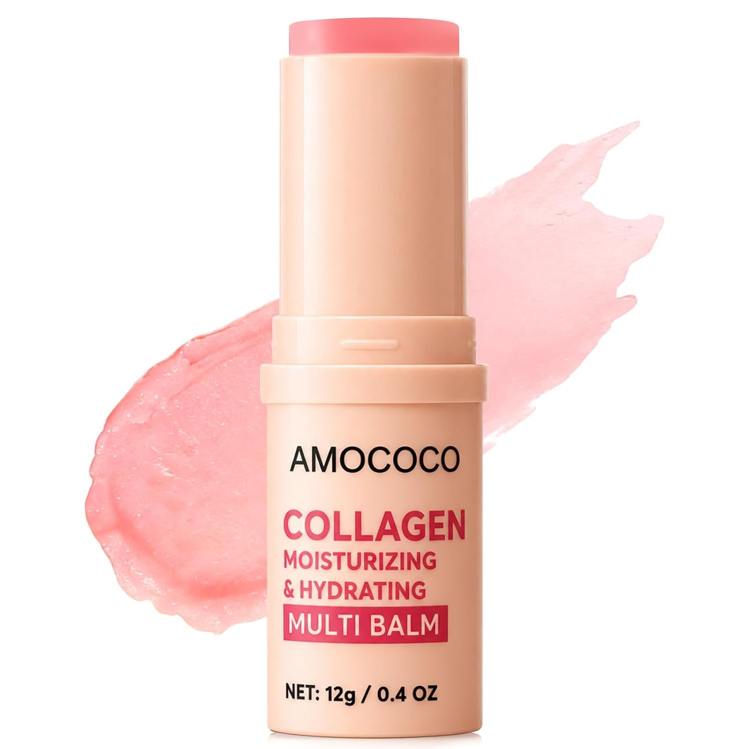 Multi Collagen Stick, All-in-One Hydrating Lip Balm Eye Cream Neck Cream Make Up Base, Hydrating Face Balm Stick, Compact Moisturizer for Anti-Aging and Watery Glow Skin Care, 12g