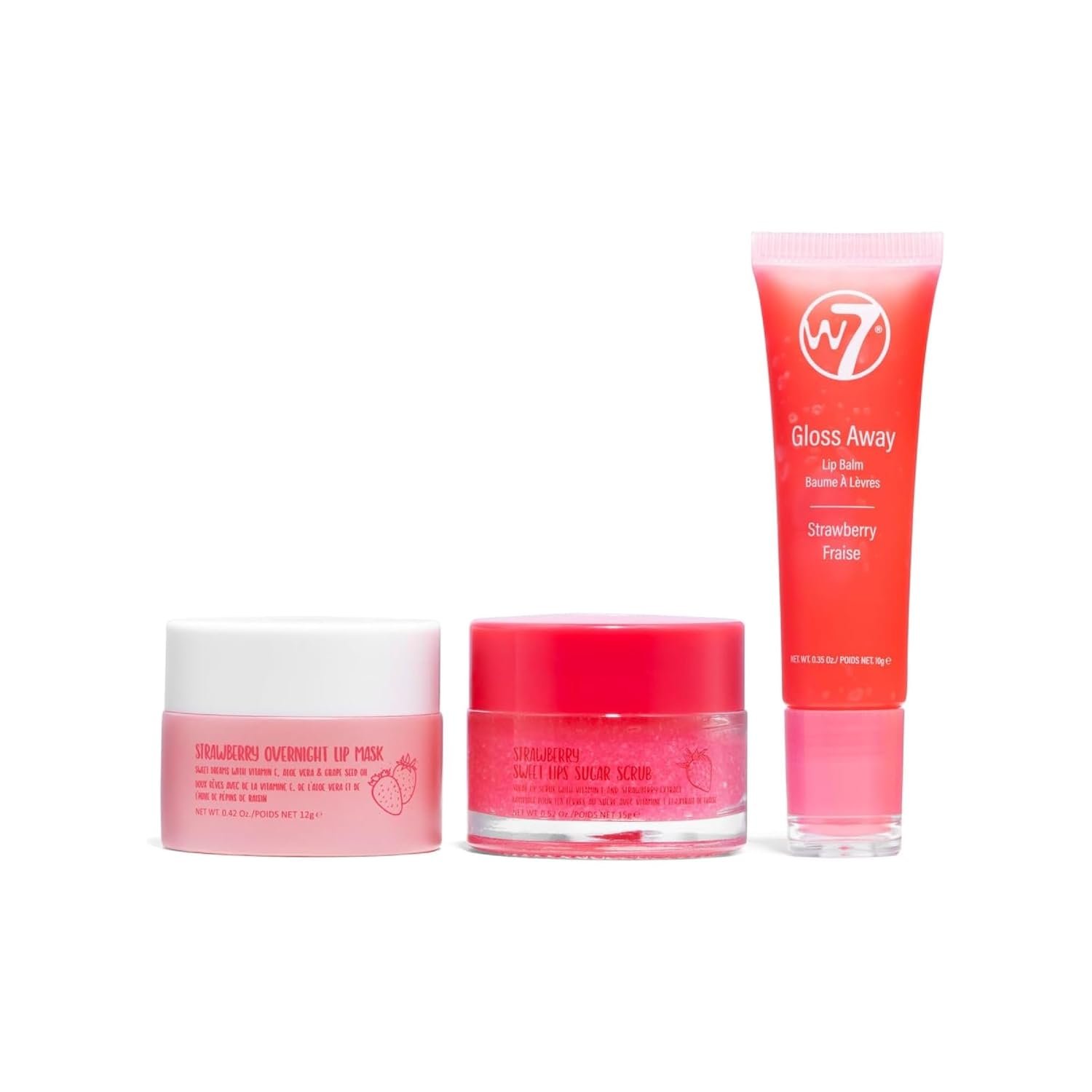 W7 Sweet Dreams Lip Care Trio – Overnight Mask, Balm and Scrub – Strawberry