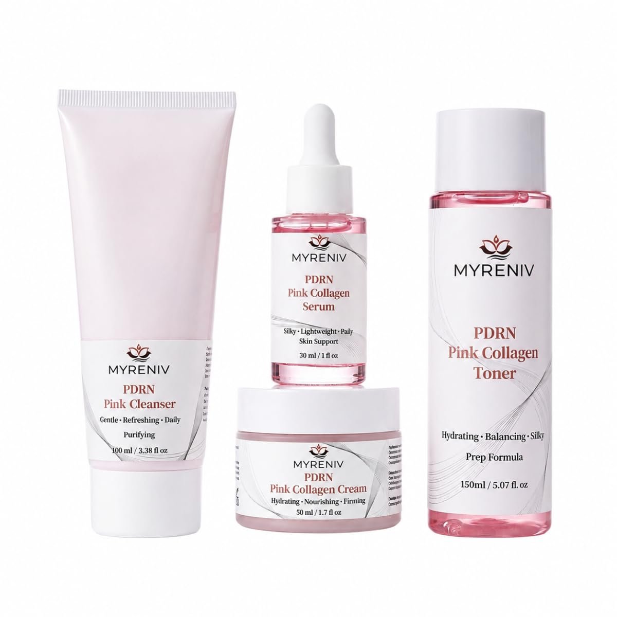 PDRN Pink Collagen 4‑Step Skincare Set – Cleanser, Toner, Serum & Cream | Hydrating, Brightening & Anti‑Aging Routine for Glowing Skin
