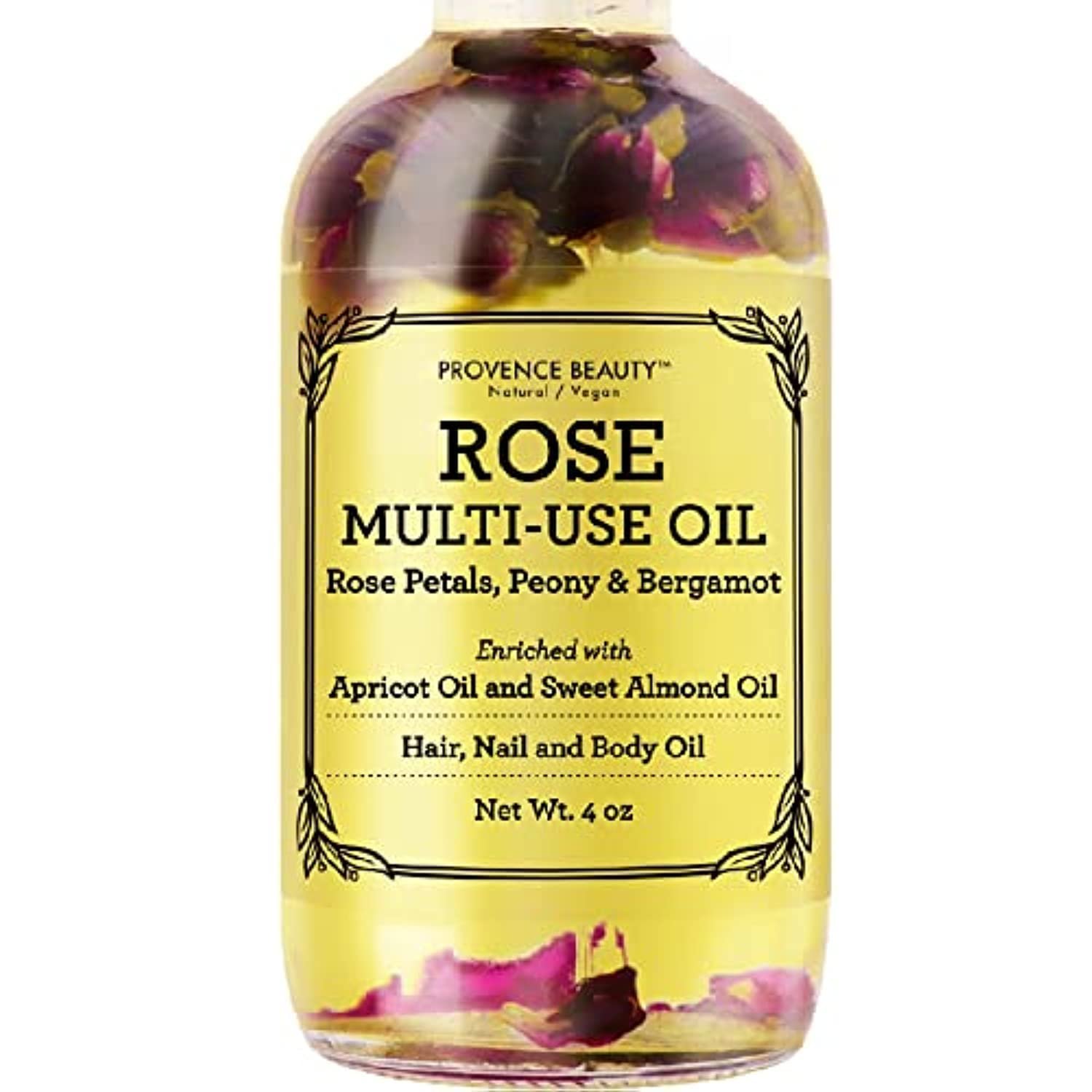 BEAUTE DE PROVENCE Multi-Use Oil for Face, Body and Hair – Organic Blend of Apricot, Vitamin E and Sweet Almond Oil Moisturizer for Dry Skin, Rose Petals, Bergamot Essential Oil – 4 Fl Oz