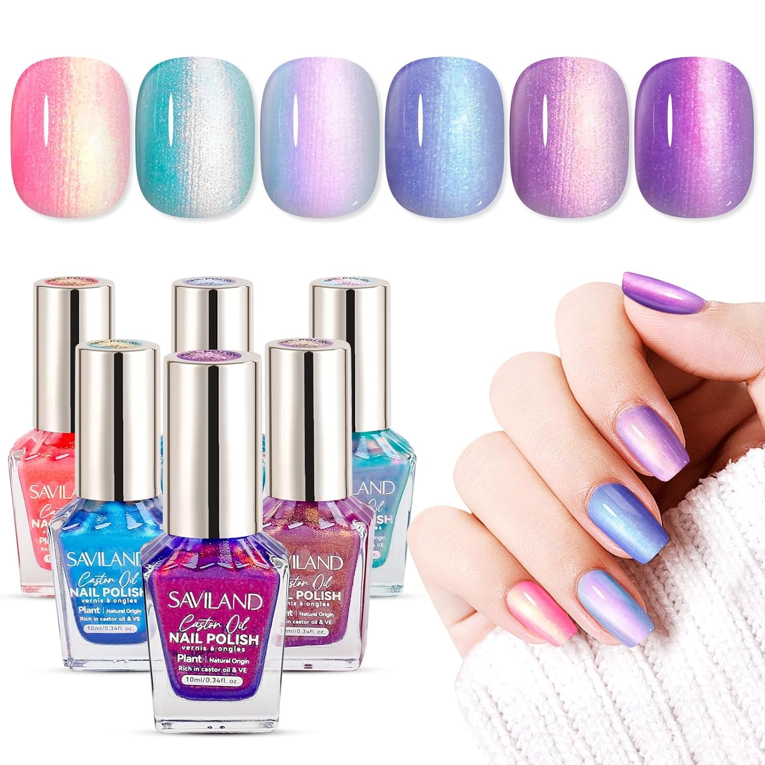 SAVILAND 6Pcs Ombre Nail Polish Set Charm Pink Blue Gold Purple