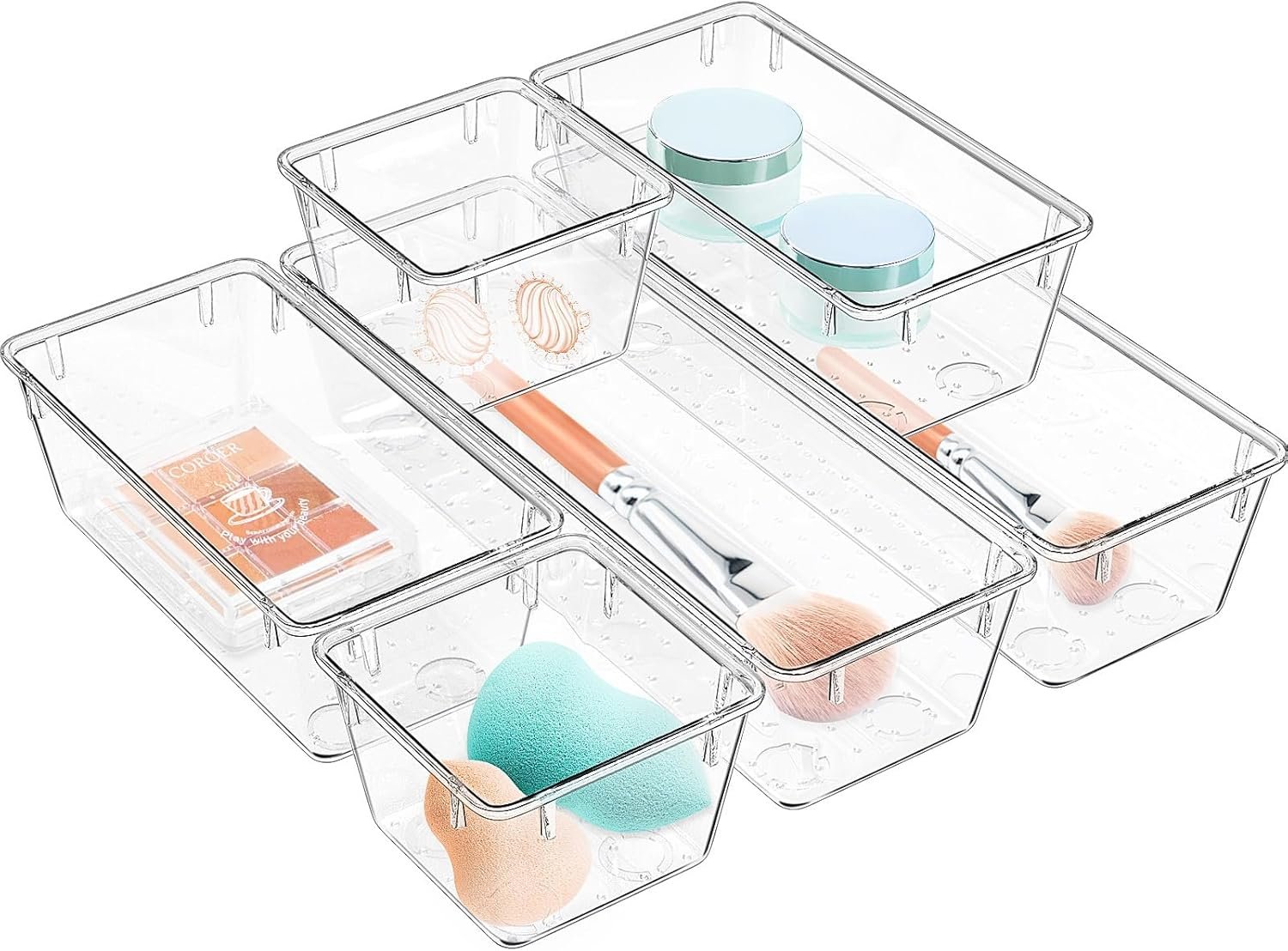 6 Pack Clear Drawer Organizer Set, Drawer Storage Trays, Storage Bins | Acrylic Drawer Storage Trays, Storage Bins for Makeup, Cosmetics, Jewelries, Utensils, Gadgets, Office