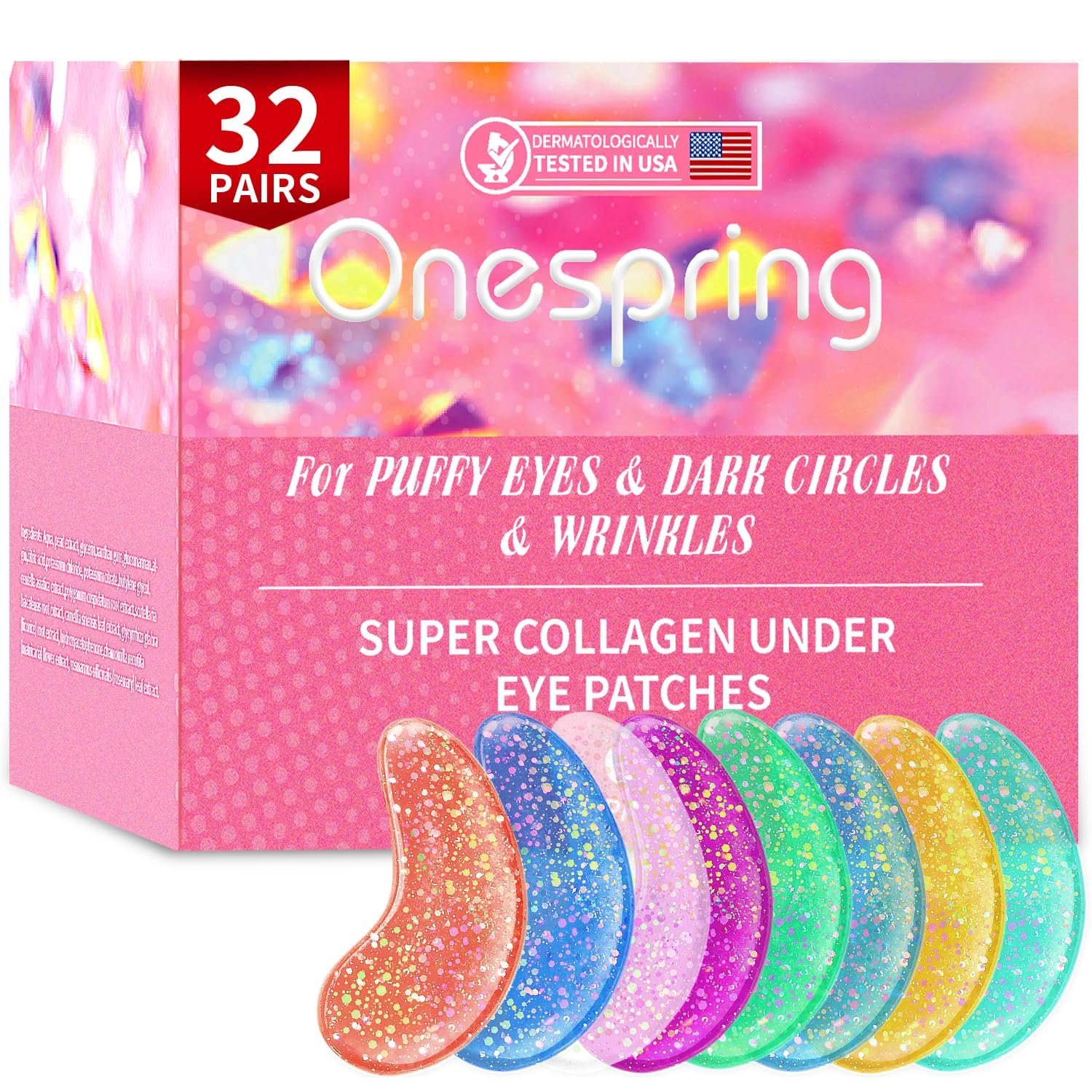 Onespring Under Eye Patches (32 Pairs) – Collagen-Infused, Anti-Puffiness & Dark Circle Treatment – Luxurious Skincare for Under Eye Bags & Fine Lines, Gifts for Women