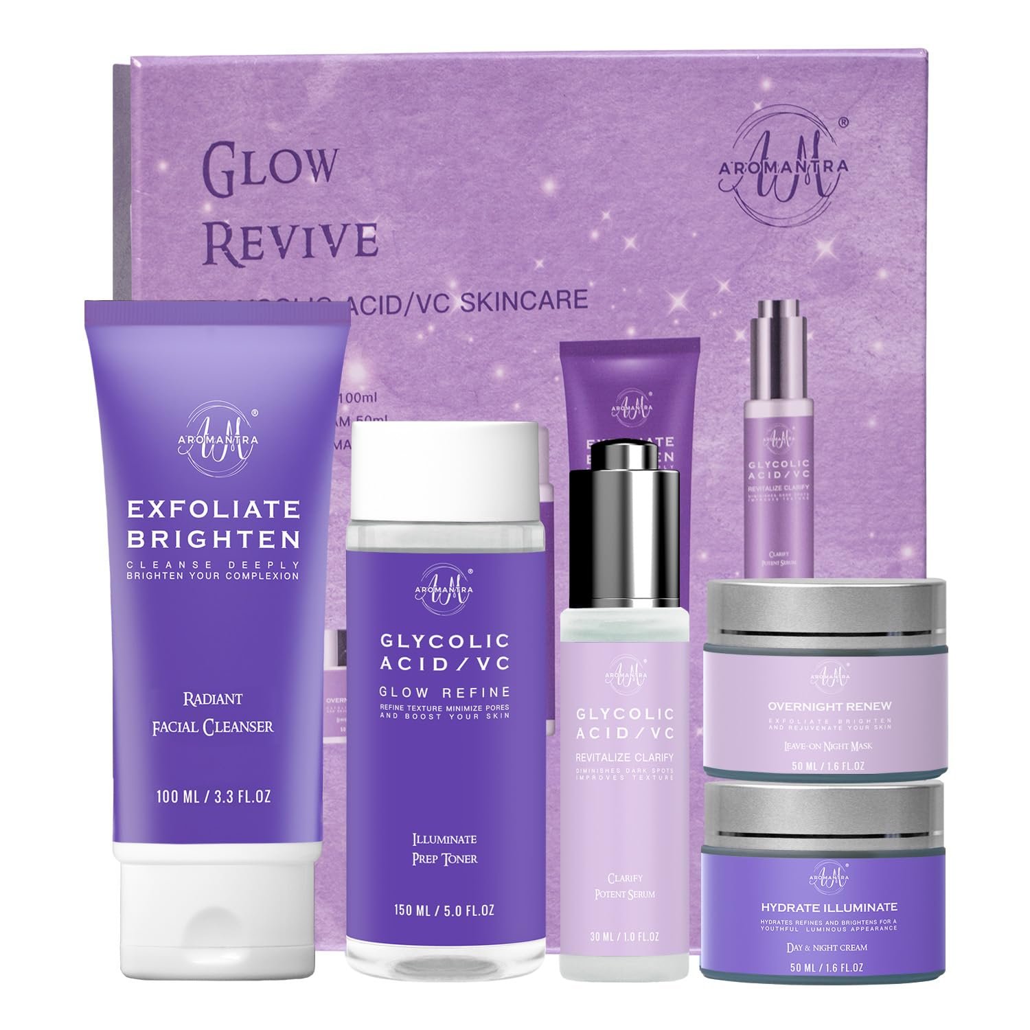Daily Essential Skincare Set, Glycolic Acid+Vitamin C Facial Skin Care Sets & Kits, 5 In 1 Skin Care Gifts for Women w/Exfoliates Face Wash, Toner, Serum, Moisturizer, and Mask, Vegan & Cruelty-Free